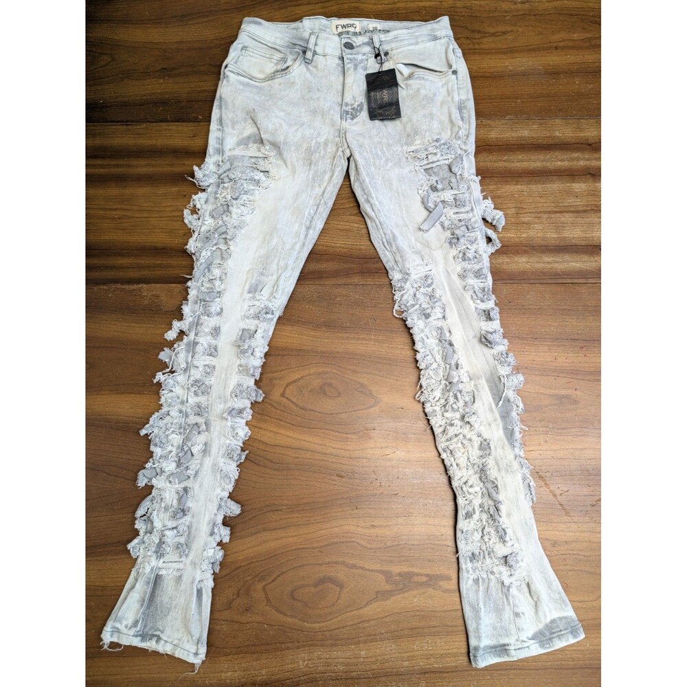 Mens FWRD DENIM CO. Patchwork Ripped Denim Jeans Distressed Size 30x32 Stacked
